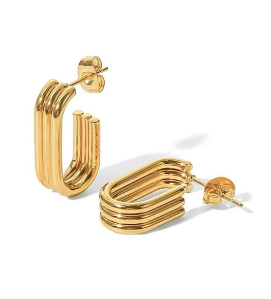 Gold Three layer U shaped Open Earring